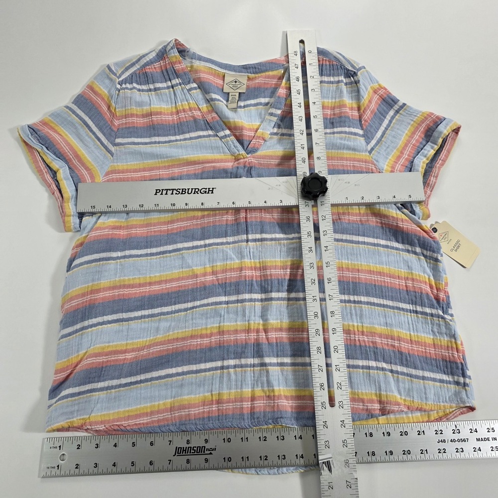 St John's Bay Coastal Stripe V-Neck Cotton Gauze Blouse PXXL Blue Pink Yellow - Picture 5 of 8